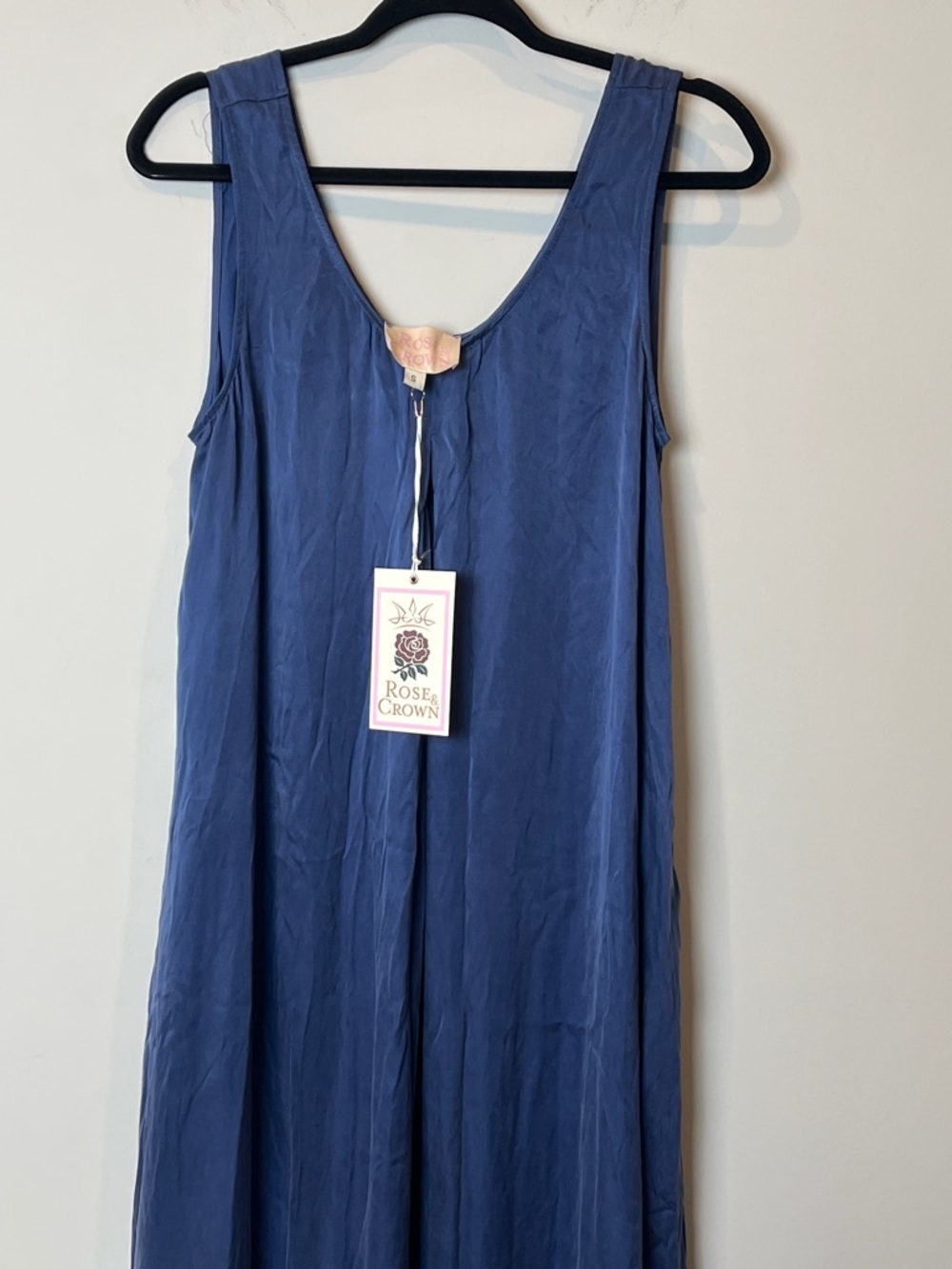 NWT Rose & Crown Cupro Navy Sleeveless Tank Maxi Boho Flowy Dress Size Small - Picture 3 of 8